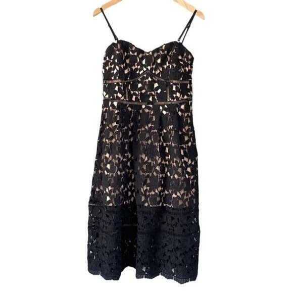 The Impeccable Pig Dresses & Skirts - The Impeccable Pig Black Lace Crochet Overlay Midi Dress L